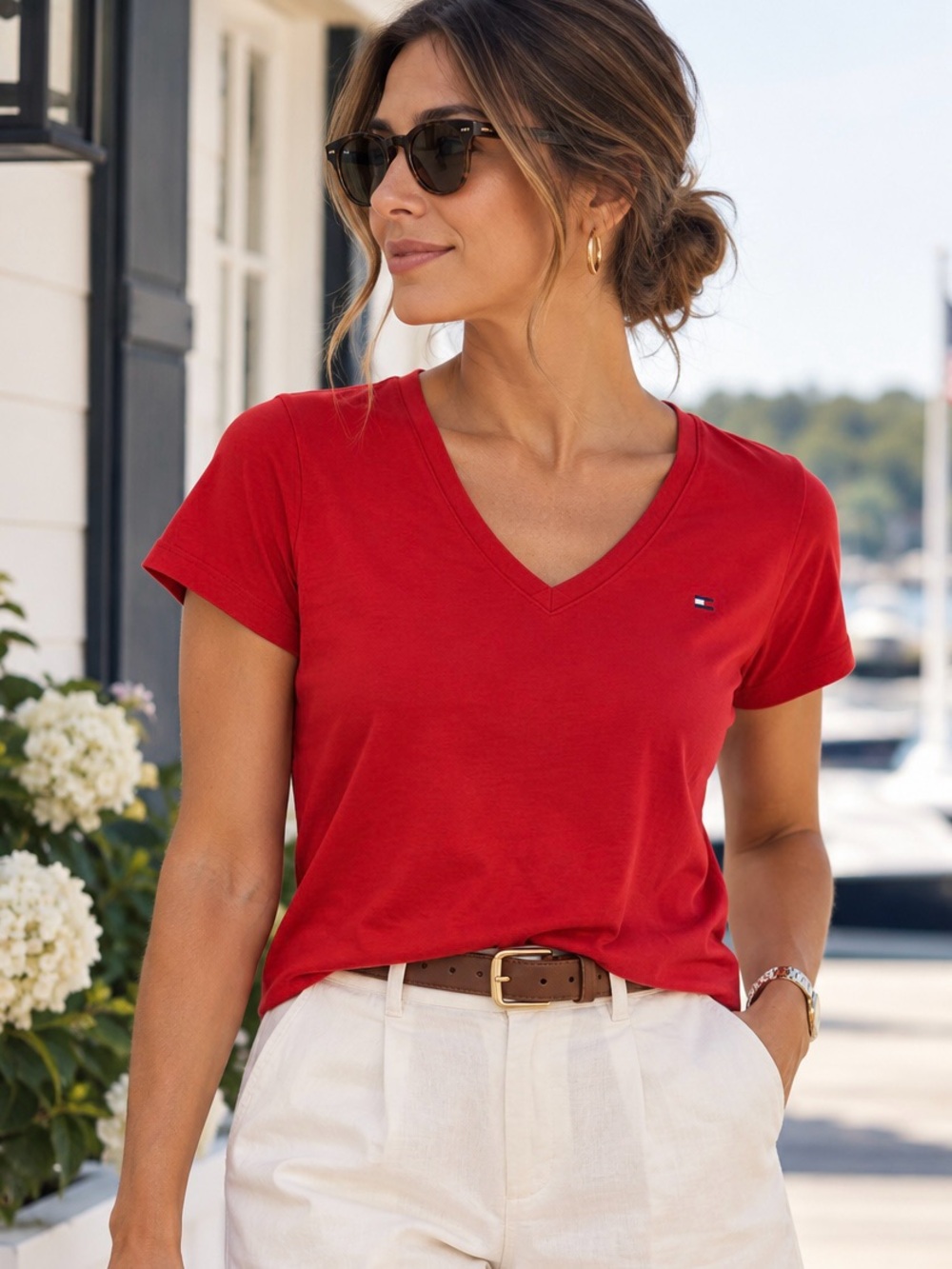 Tommy Hilfiger Red V-Neck Short Sleeve Tee